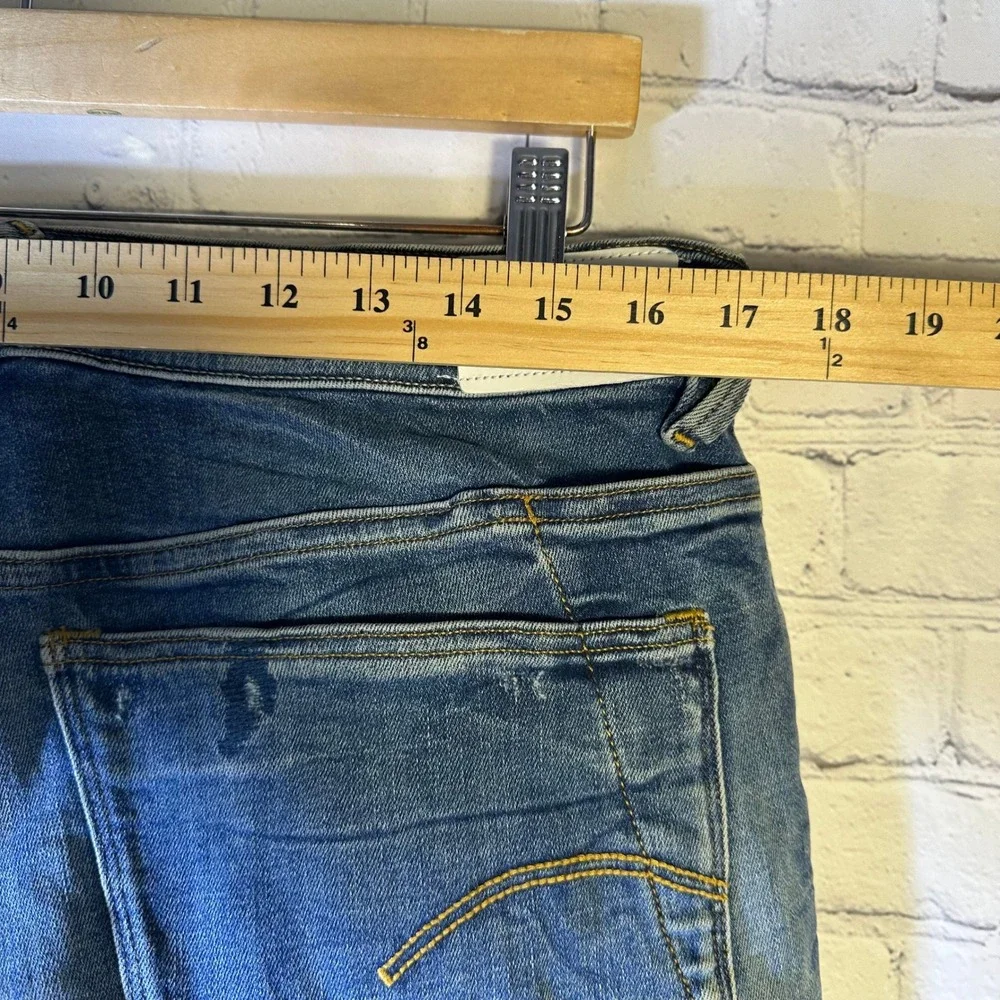 G-Star Raw 3301 Slim‎ Jeans Mens 35 Blue Medium Wash Distressed Denim Button Fly